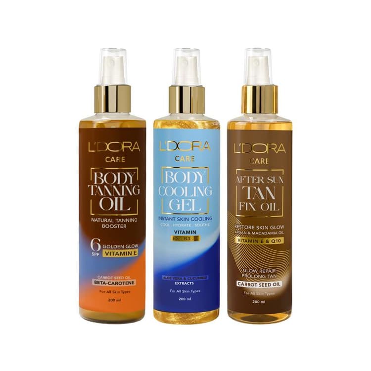 ست کامل مراقبت برنزه بدن ۳ عددی - روغن برنزه + ژل خنک‌کننده + روغن ثبات برنزه - 200ml - مدل اورجینال